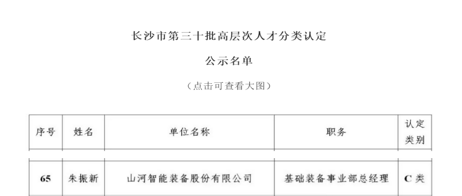 喜訊！山河智能朱振新獲評長沙市C類高層次人才